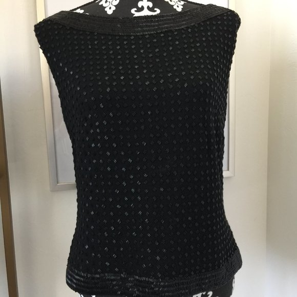 Vintage Wool Black Beaded Wool Shell Top Metal Zipper Small Balore Knits - Picture 1 of 9